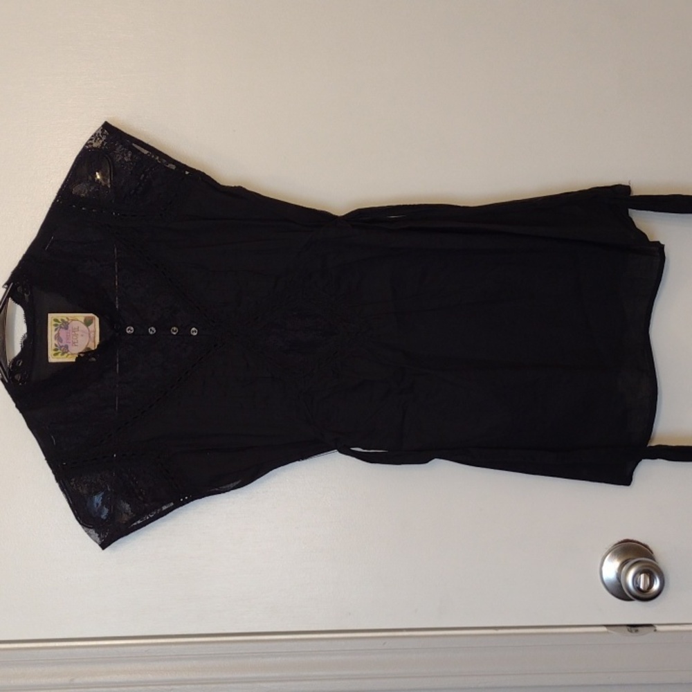 Vintage Free People Black Cotton Victorian Blouse size 4